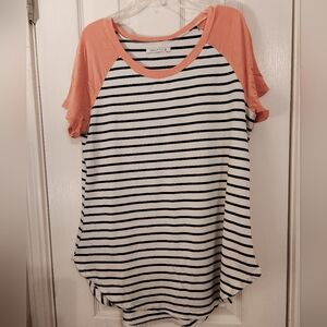 Black and White Striped Fitted Top
